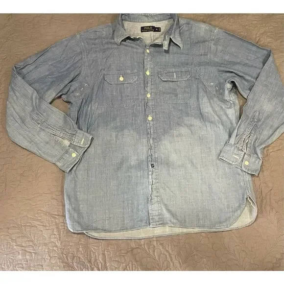 Feelin Groovy Upcycled Button Down Denim Top XL Cowboys Country Music - Picture 3 of 9